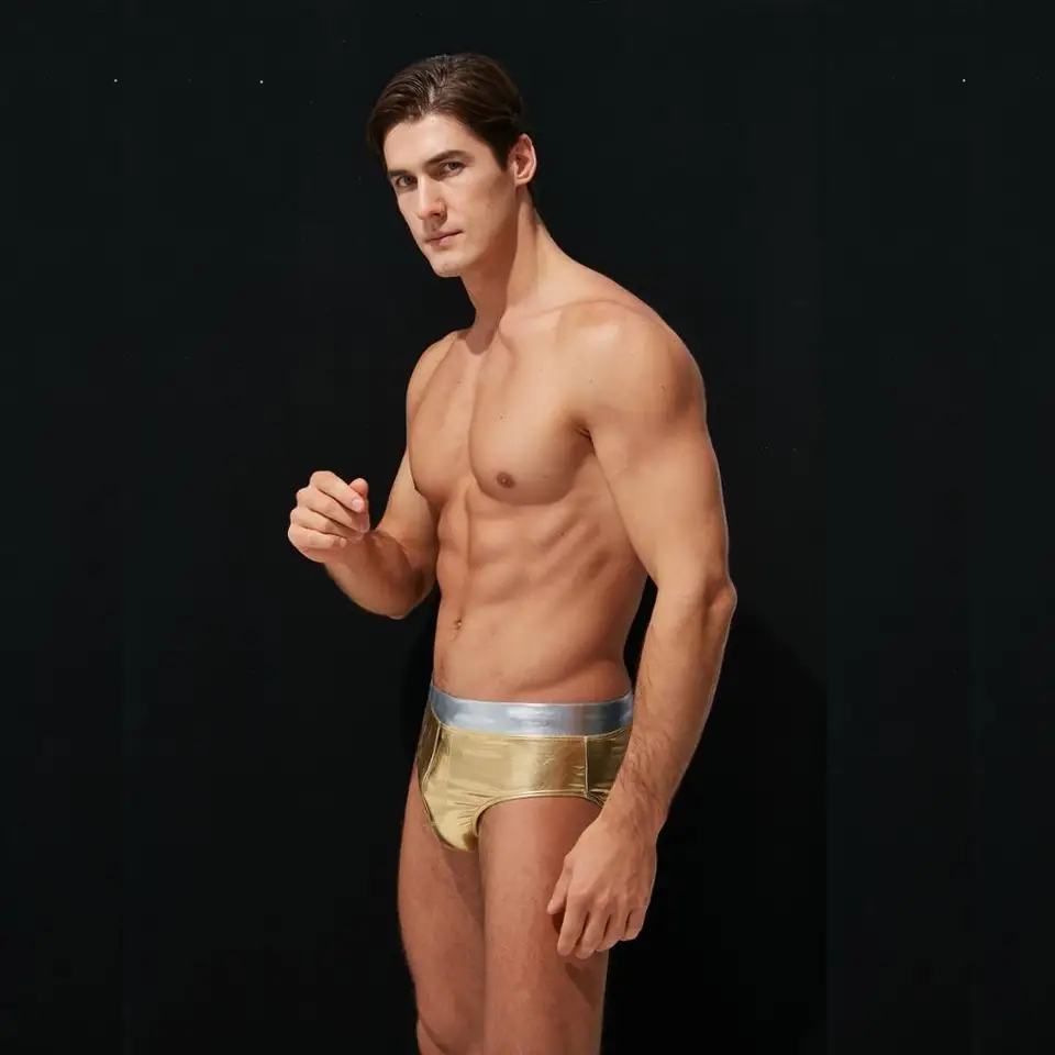 mens metallic gold swim shorts