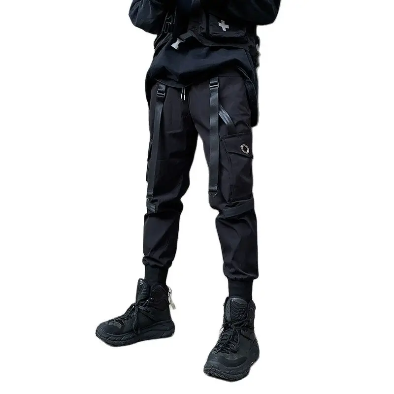 Nastri pantaloni Cargo Skinny uomo Harajuku Techwear pantaloni Multi tasche  pantaloni Hip-Hop Punk Streetwear per uomo - AliExpress Men's Clothing