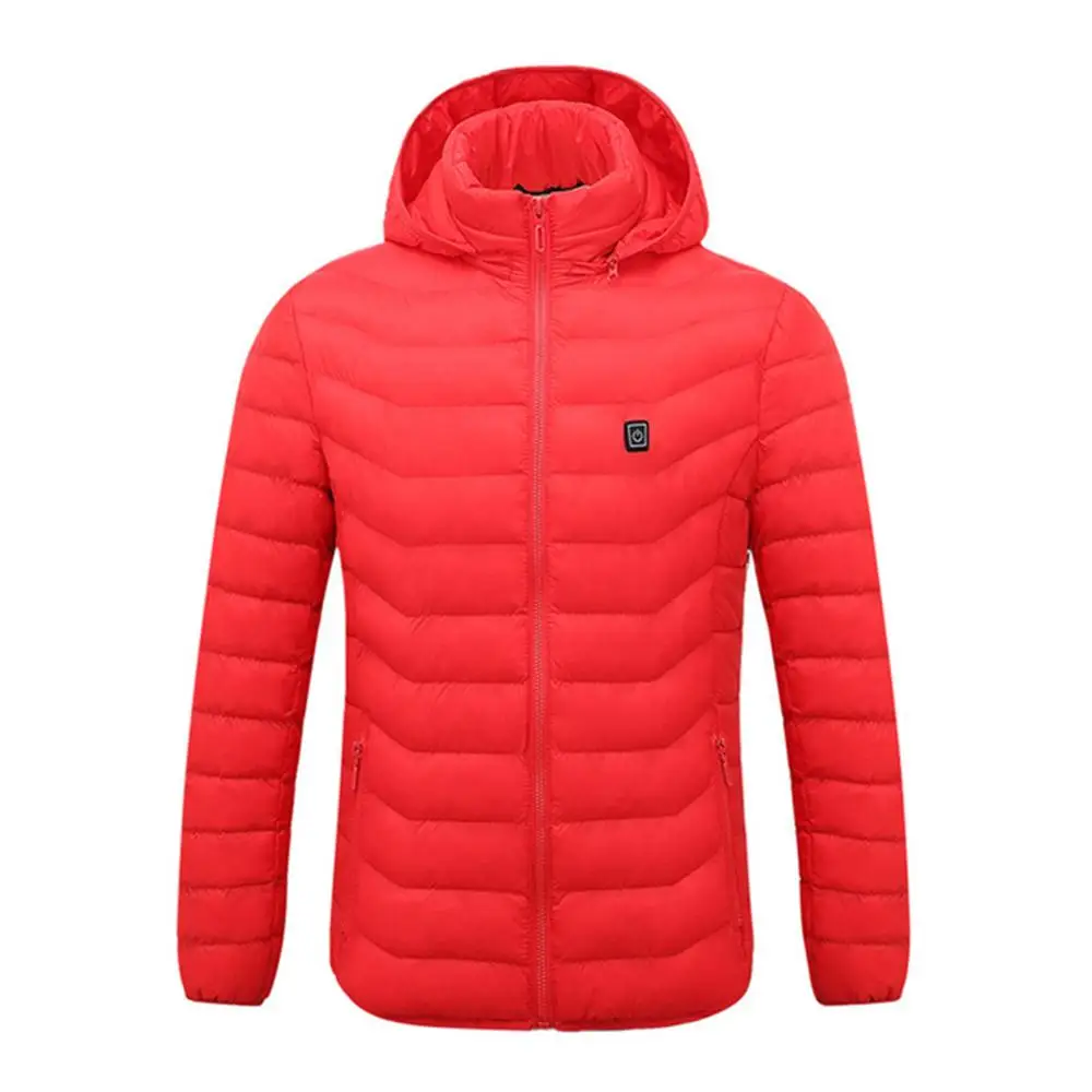 Высокое качество, куртки с подогревом, жилет, пуховик, хлопок, для мужчин и женщин, для улицы, пальто, USB, с электрическим подогревом, куртки с капюшоном, теплая зимняя куртка - Цвет: red