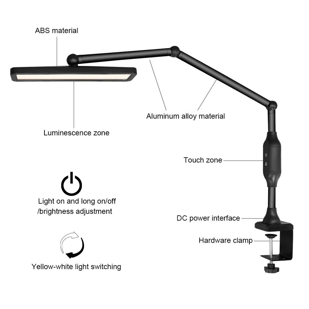 Длинная Зажимная лампа, регулируемая яркость, пульт дистанционного управления, сенсорный диммер, светодиодный, настольная лампа для чтения, бизнес-офиса