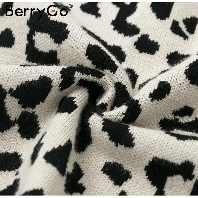 BerryGo, элегантная, леопардовая, трикотажная юбка, женская, сексуальная, осенняя, эластичная, высокая талия, миди, свитер, юбка, с разрезом по бокам, для девушек, юбка для вечеринки