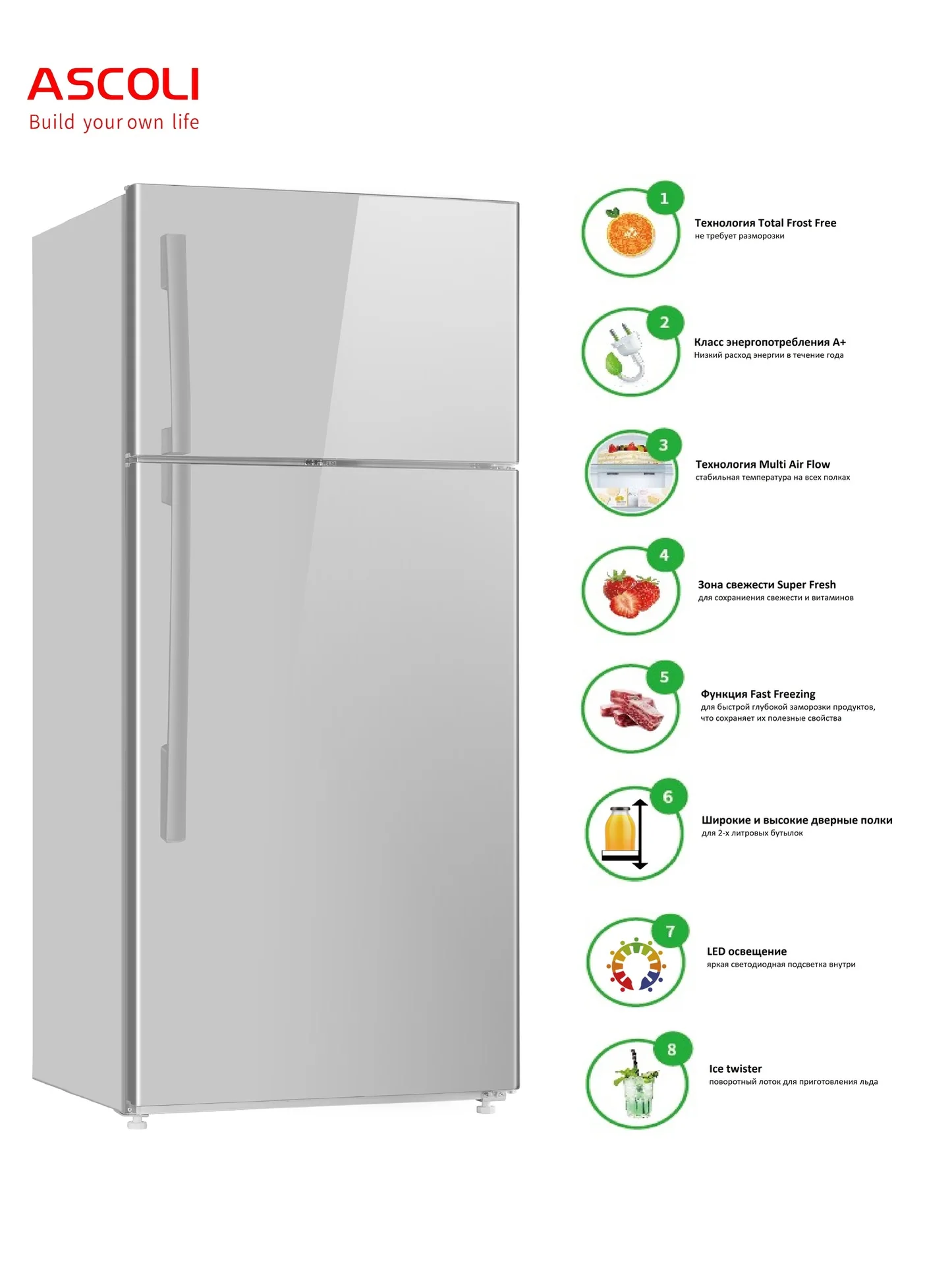 Холодильник С Верхней Морозильной Камерой Full No Frost Ascoli Adfr510w Refrigerators AliExpress