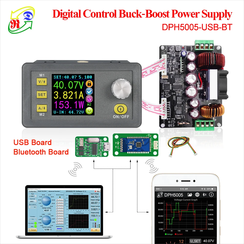 RD DPH5005 понижающий преобразователь постоянного напряжения тока программируемый цифровой контроль питания цветной ЖК-вольтметр 50 в 5A