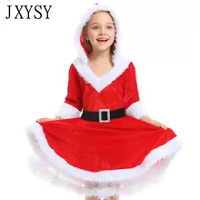 Рождественское платье для девочек; одежда с длинными рукавами и капюшоном; новогодний костюм; платье принцессы; детская Рождественская одежда; Vestidos От 4 до 12 лет