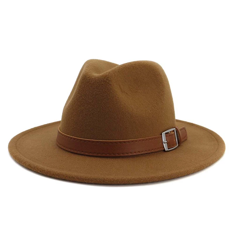 FS Sombreros винтажная фетровая шляпа для женщин и мужчин с широкими шерстяными полями розовые шапки для улицы Регулируемая Повседневная джазовая Кепка с поясом