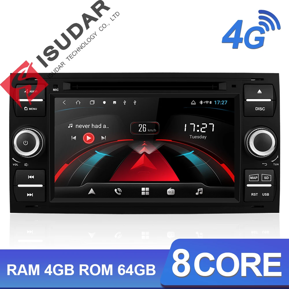 Isudar H53 Car Multimedia Player GPS Android 2 Din For Ford/Mondeo/Focus/Transit/C-MAX/KUGA 8 Core