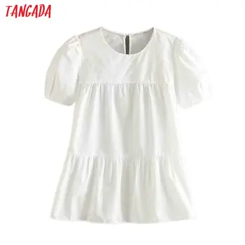 

Tangada women sweet pleated white shirts o neck short sleeve back bow tie elegant ladies casual blouses 5Z106