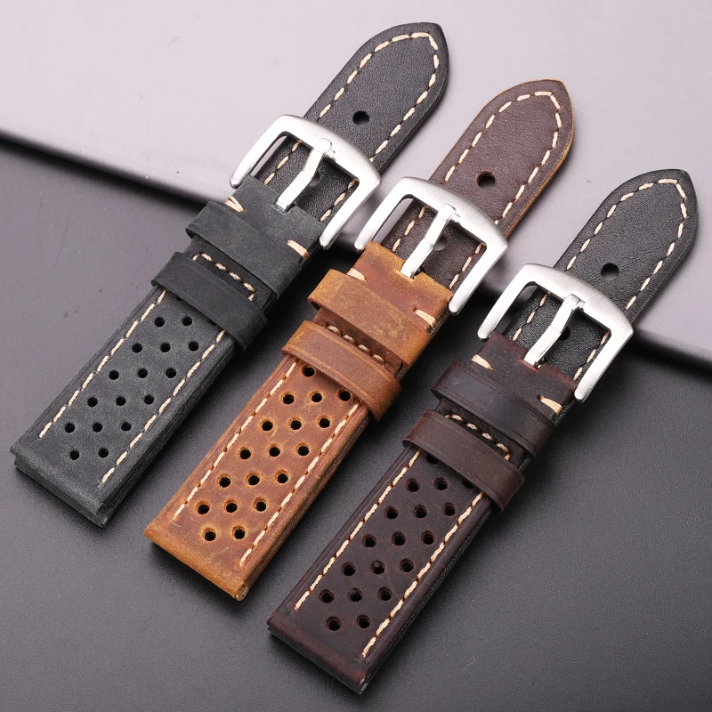Cowhide Watchbands 20mm 22mm Genuine Leather Vintage Wrist Strap Belt For Samsung Galaxy Watch 46mm Bracelet