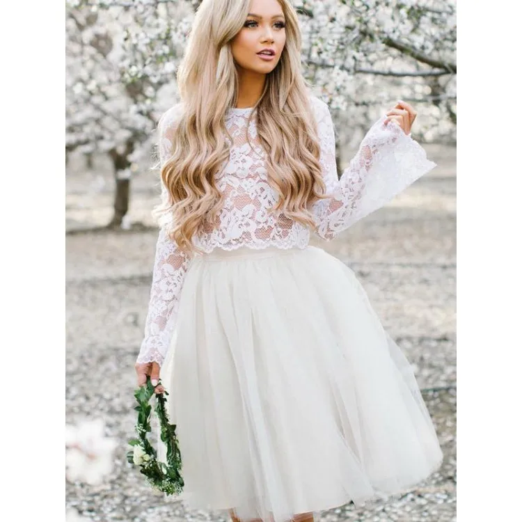 

Two Pieces Top Lace Tulle Skirt Prom Dresses 2019 Puffy Vestido De Formatura Curto