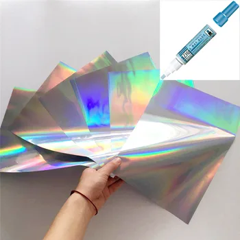 

Myfoils A4 50pcs Silver holographic Stamping Foil quill paper for Laminator Transfer by laser printer minc foil laminator minc