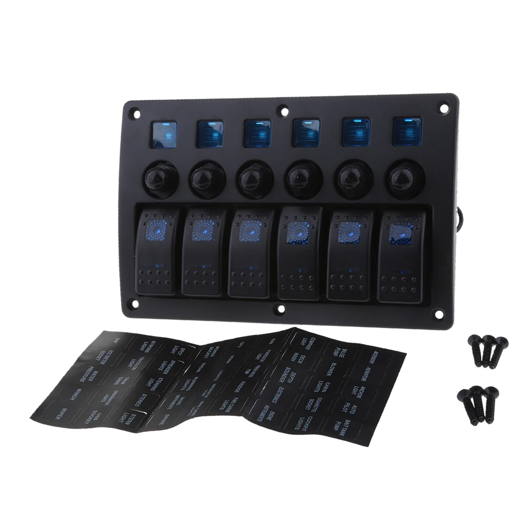 MagiDeal Waterproof 12V-24V 6 Gang Car Boat Circuit Rocker Switch Panel