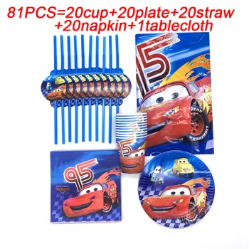 

81PCS/LOT Kids Birthday Party Cars Disney Party Decorate Disposable Tableware Set The Car Macqueen Tablecloth Cup Plastic Straws