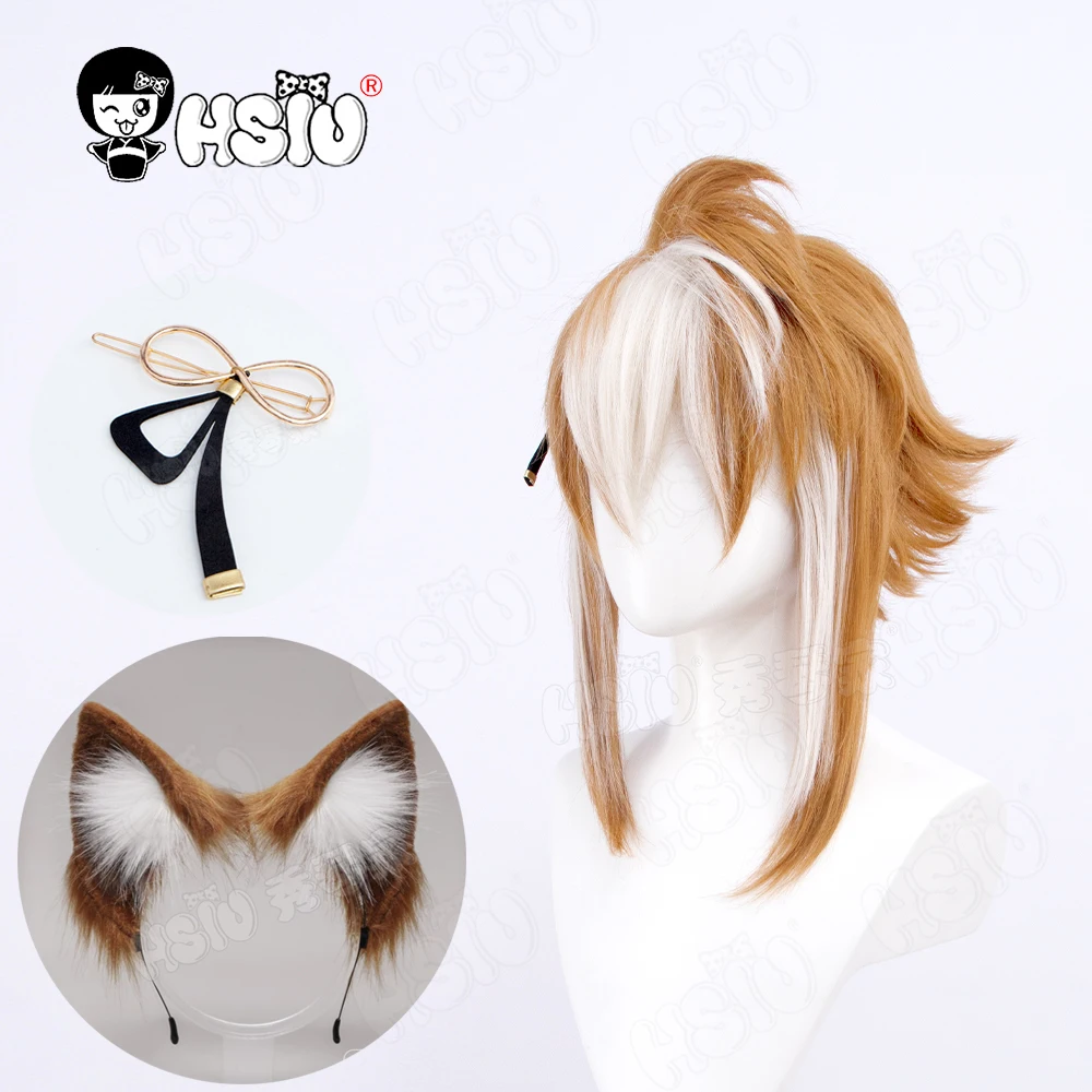 

Gorou Cosplay wig game Genshin Impact Cosplay「HSIU 」Fiber synthetic wig Brown and white mixed color short hair Free wig Cap