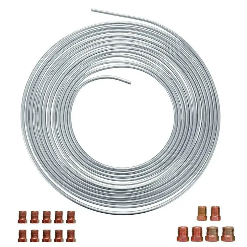 

Automobile Copper Brake Lines Tubing Kit Coil OD Copper Nickel Fittings Silver Anti Rust Brakes Line
