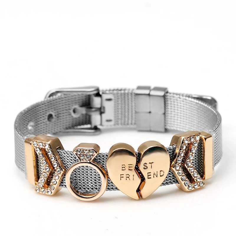 925 модные серебряные часы из нержавеющей стали, сетчатые браслеты для пояса для женщин и мужчин, пара, розовое золото, браслет с подвеской в виде сердца для влюбленных - Окраска металла: YD003-3
