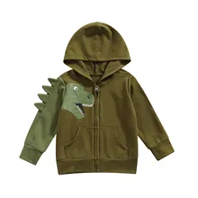 Vêtements pour bébés filles et garçons, hauts à capuche avec motif de dinosaure, sweat shirt à manches longues avec fermeture éclair et poches pour enfants