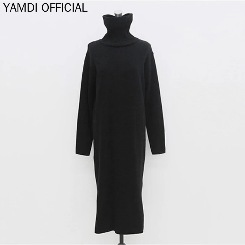 YAMDI осенне-зимнее женское платье-свитер женские шикарные Подиумные теплые однотонные серые свитера платья Новые повседневные свободные турникеты