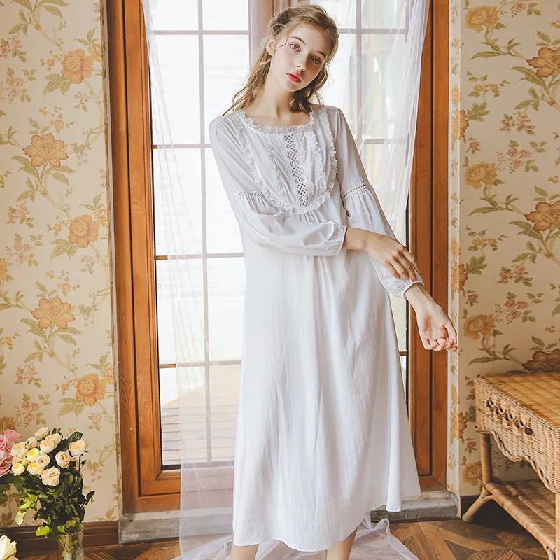 Autumn New Hot Victorian Night Dress Sleepwear Cotton Long Sexy Hollow Nightgowns Sleep Shirt Home Wear Elegant Sleep Dress
