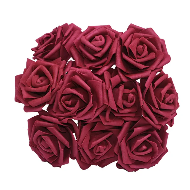 10/20/30 Heads 8CM New Artificial PE Foam Rose Flowers Bride Bouquet Home Flower Wedding Decorations Scrapbooking DIY Flower burgundy