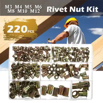 

Drillpro 220Pcs Rivnut Rivet Nut Kit Round Head M3 M4 M5 M6 M8 M10 M12 Kit Set ABS Case