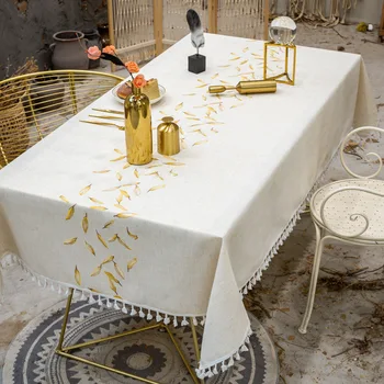 

Printed Decorative Linen Tablecloth With Tassel Waterproof Oilproof Thick Rectangular Wedding Dining Table Cover Tea Table Cloth
