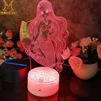 

Molezu Halloween Mermaid B Pattern 3D Led Night Light Decoration Children Kids Gifts 7 Color Changing Visual Table Lamp