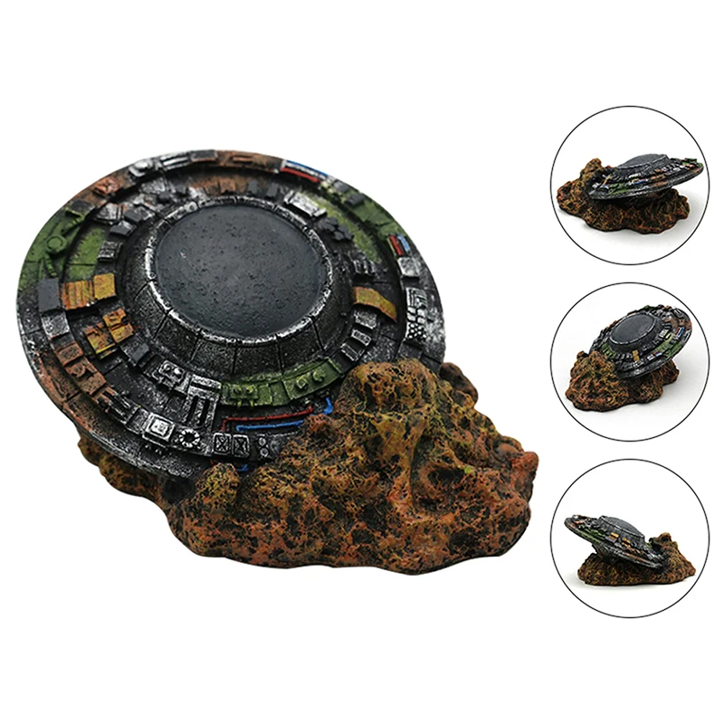 1pc Artificial Ufo Wreck Landscaping Ornament Resin Spaceship Crafts