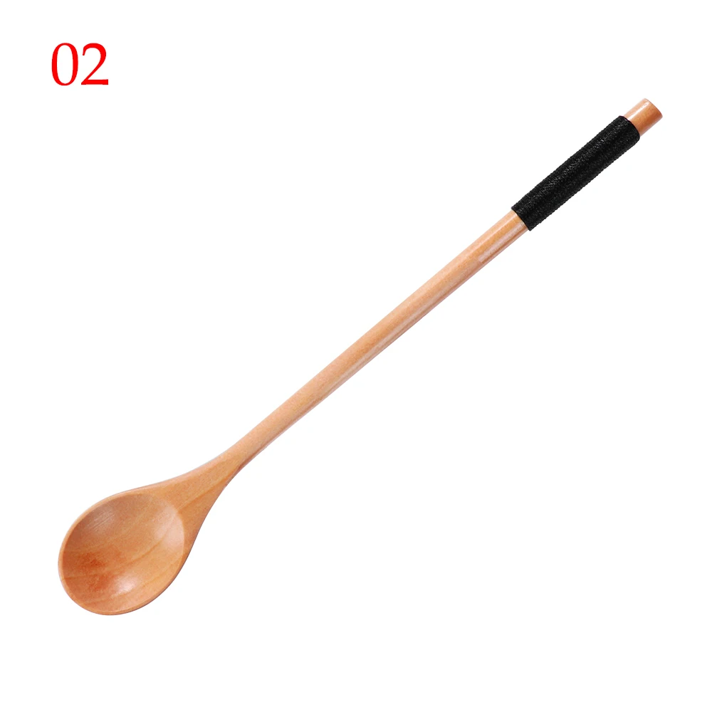 1 шт. ручной работы с длинной ручкой деревянные ложки рисовый суп ложки для чая десерты инструменты для приправ традиционная кухонная столовая посуда - Цвет: 2