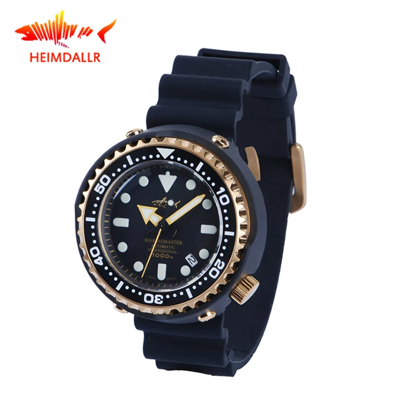 

HEIMDALLR 1000M Men's Diver Watch Waterproof Golden Plated Black PVD Coated Case NH35A Automatic Watches Tuna Mechanical Watch