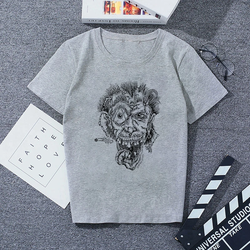 2837529 Print Tshirt Gray Casual Streetwear Vogue T-shirts |
