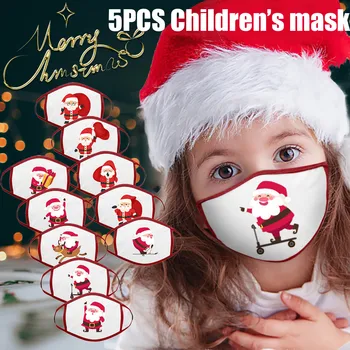

5PCS Kids Christmas Masks Mascarillas Santa Claus Cartoon Printed Mouth Mask Xmas Reusable Children Face Cover Masque Enfant
