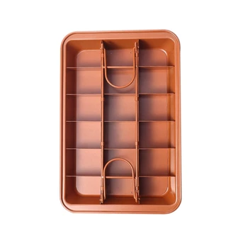 

Non-Stick Brownie Pan Tin With Dividers,Heavy-Duty Divided Brownie Tray,18-Cavity,12 By 8 Inches,Dark Gold
