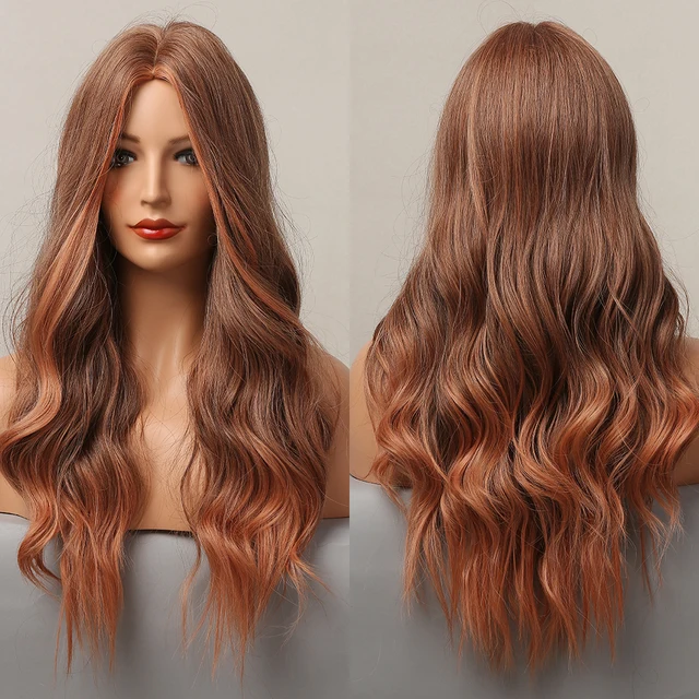 EASIHAIR Long Medium Brown Ombre Synthetic Wig for Women Wavy Wigs Middle Part Natural Soft Hair Wig Cosplay Heat Resistant 17