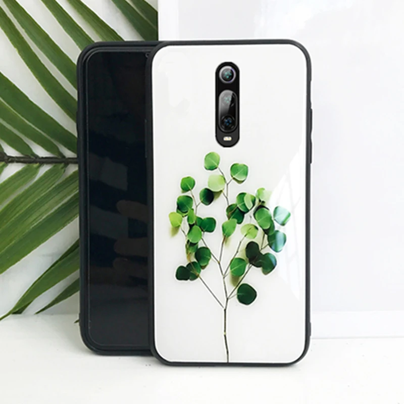 

Tempered Glass Case For oppo reno 2 10x zoom k1 k3 realme X Lite Green plant Peony Hard Cover For OPPO reno z realme 3Pro Casing