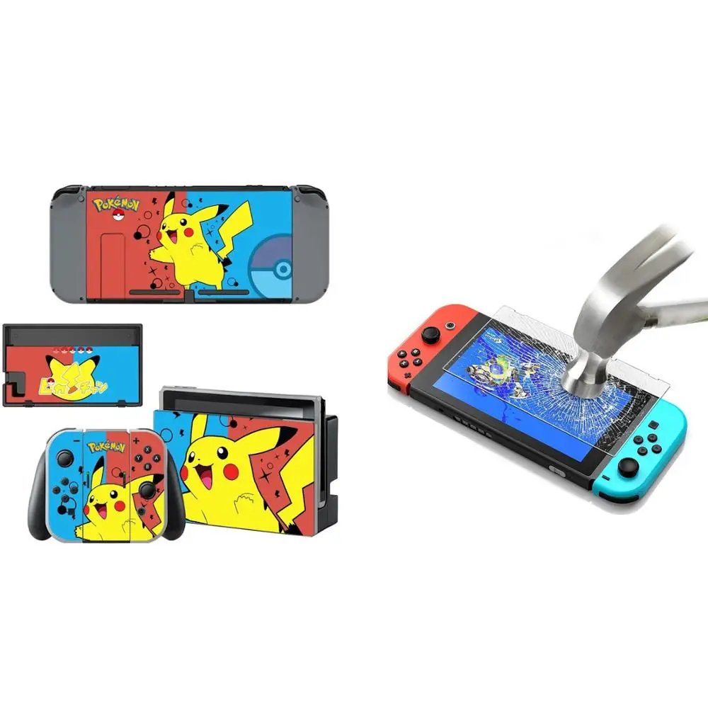 Наклейка для кожи виниловая+ Закаленное стекло пленка протектор экрана для Nintendo doswitch kingd переключатель NS консоль и контроллер Joy-Con