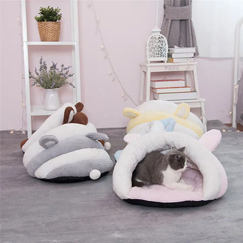

Puppy Cave Bed Pet Tools Cute Plush Winter Warm Slipper Shape With Rabbit Ears Cat Sleep Bag Small Dog Cat Sleeping Bag