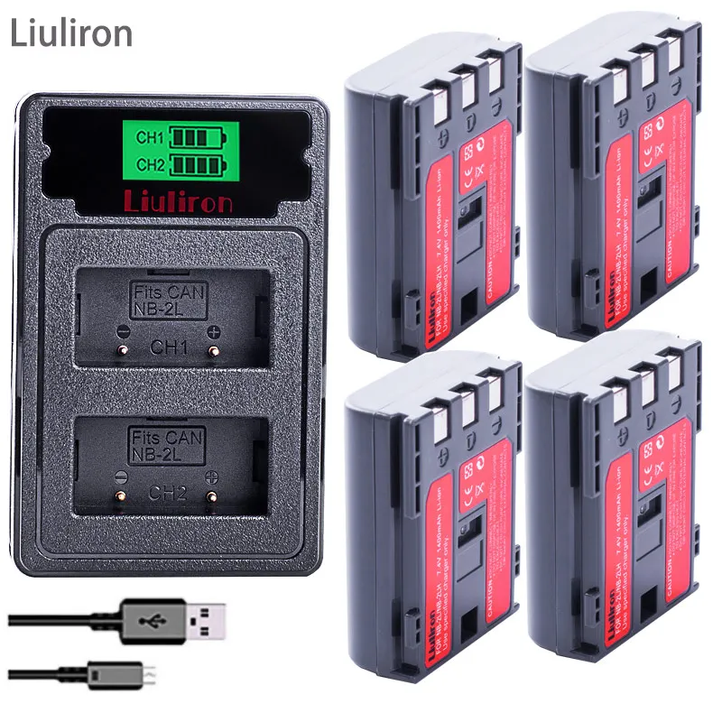 1400 мАч NB-2L NB-2LH NB 2L nb2l NB2LH батарея+ двойной USB зарядное устройство для Canon EOS 400D S80 S70 S50 S60 350D G7 G9 Kiss N X Rebel XT - Цвет: charger and 4battery