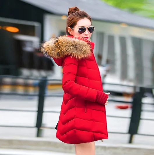 Женская одежда, зимние парки для женщин, зимняя куртка с капюшоном и меховым воротником, женские пуховые пальто с хлопковой подкладкой для женщин - Цвет: red