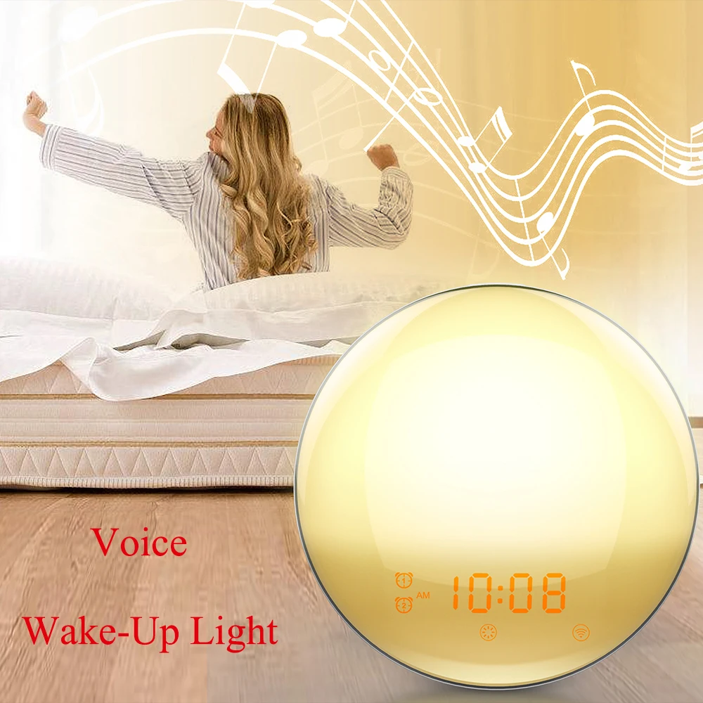 Alarm Clock Wifi Clock Radio 7 Colors Voice Wake Up Light Atmosphere