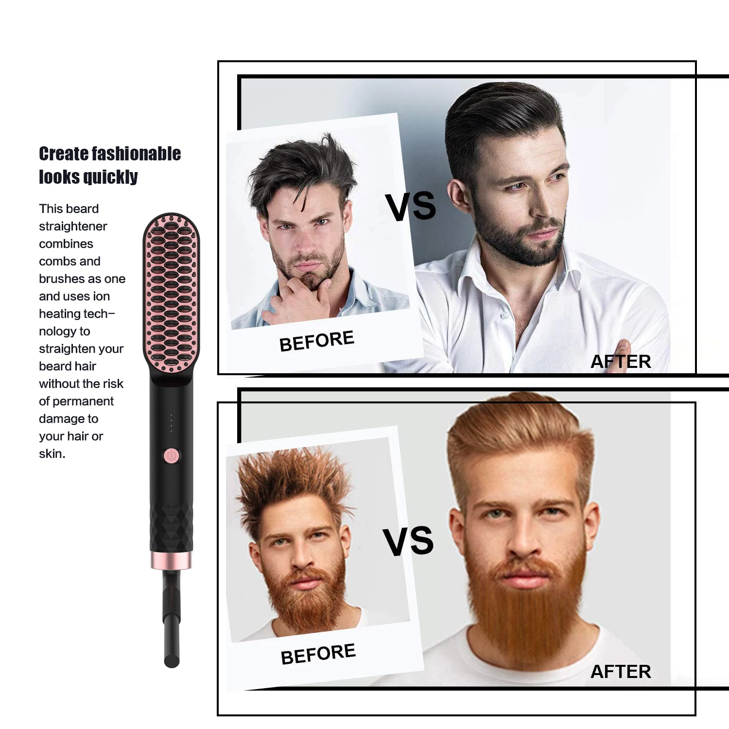 Alisador de Cabelo Escovas para Barba Escova de Barbear Cuidados com o Cabelo em Linha Escova Barba Pente Aquecido Homens Cabelo Estilor Ferramentas Viagem Reta 6 Cheap Ferros alisamento