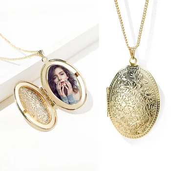 

Magic Ikery Vintage Oval Photo Locket Pendant Necklace Jewelry Can Open Put Photos Pendants Memory Necklace Women Gift YT-A381