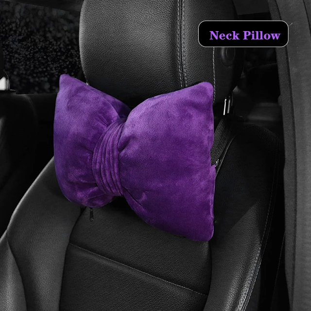 Unique Bargains 1 Pair Furry Car Seat Neck Pillows Soft Fluffy Car Headrest  Pillow Head Support Car Decor Purple 