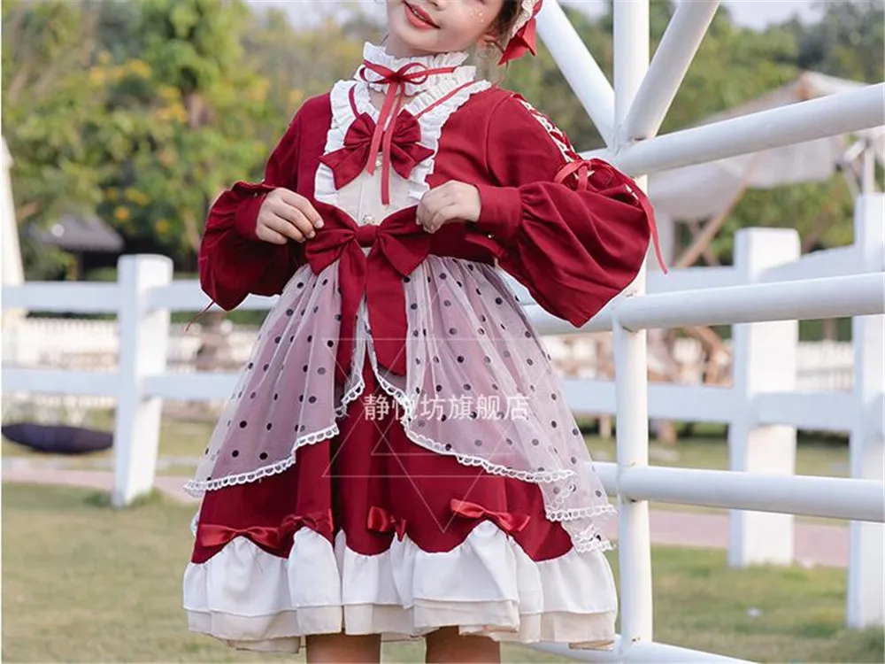 Palace Lori girl Lace Knee-length Dress Lass Sweet Christmas long Sleeve Japan Style Children Lolita Dress B816