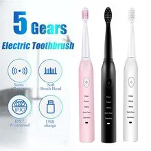 Мощная ультра звуковая электрическая зубная щетка USB зарядка перезаряжаемая зубная щетка моющаяся электронная отбеливающая зубная щетка