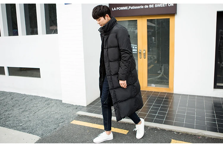 Winter Men Korean-style Mid-length over-the-Knee Stand Collar down Coat Plus-sized Large Size Slim Fit Cotton Coat