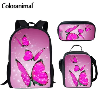 

Coloranimal Teen Girls Children School Bag Pretty Butterfly Pattern 3Pcs Set Bookbag Middle School Junior Book Bag Mochilas 2020