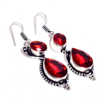 

Garnets Silver Overlay on Copper Earrings, 51 mm , E4318