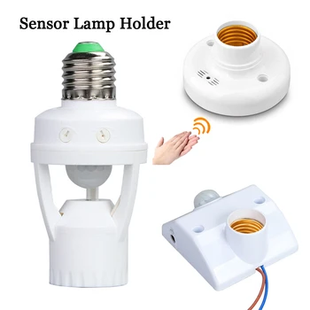 E27 램프 홀더 소켓 사운드 모션 센서, 110, 220V AC 앰플 LED 전구베이스 지능형 전구 스위치 화이트