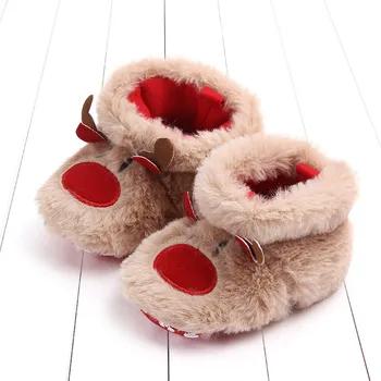 

Christmas Newborn Baby Shoes Baby Girls Boys Cartoon Fluffy Deer Warm Boot First Walkers Shoes Soft Sole Sneakers First Walker