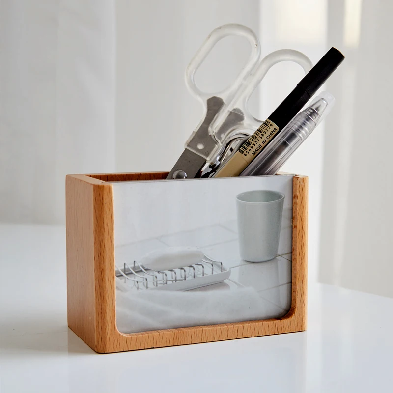 Cross section Creative Wooden Photo Frame Pen Holder Multifunction Home Office Storage Box Pencil Case Picture Frame Decoration - Цвет: Cross section